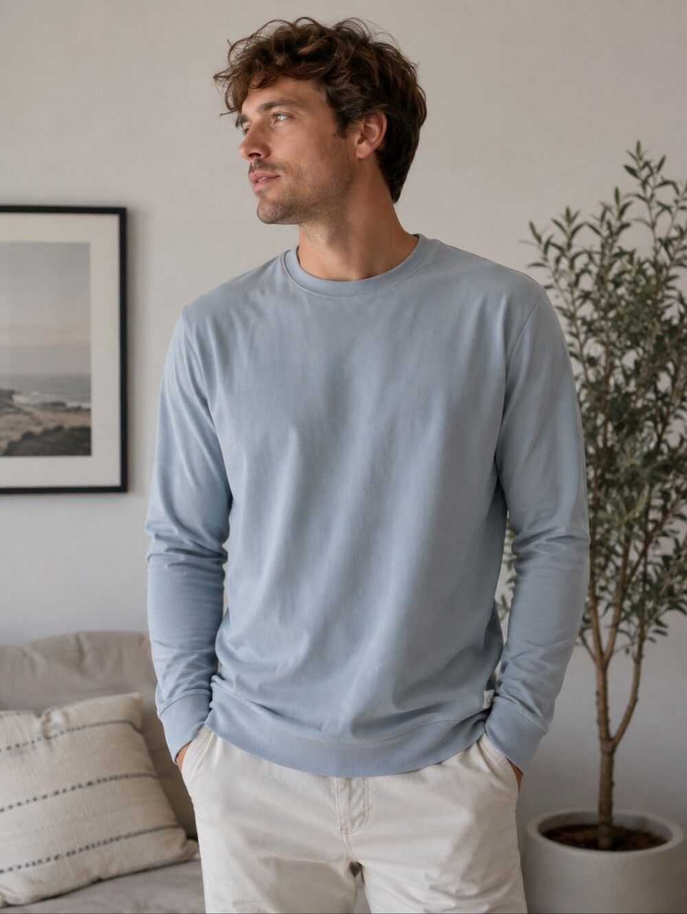 Marine Layer Long Sleeve Tee Sage Blue Gray